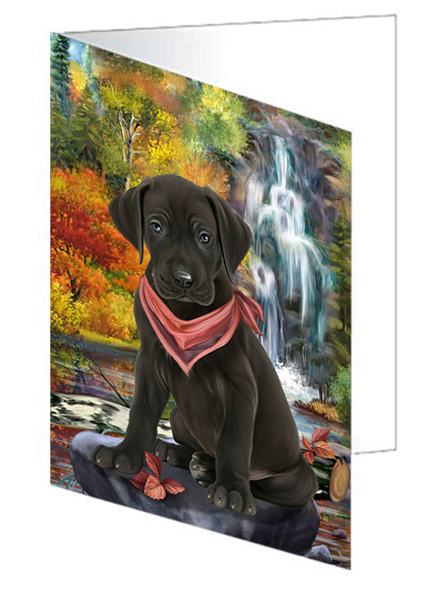 Scenic Waterfall Great Dane Dog Handmade Artwork Assorted Pets Greeting Cards and Note Cards with Envelopes for All Occasions and Holiday Seasons GCD54533