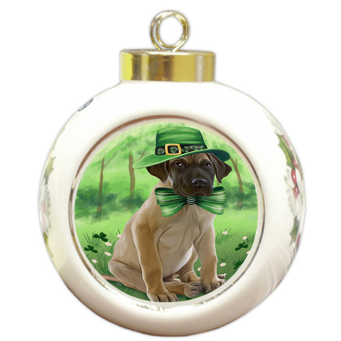 St. Patricks Day Irish Portrait Great Dane Dog Round Ball Christmas Ornament RBPOR48812