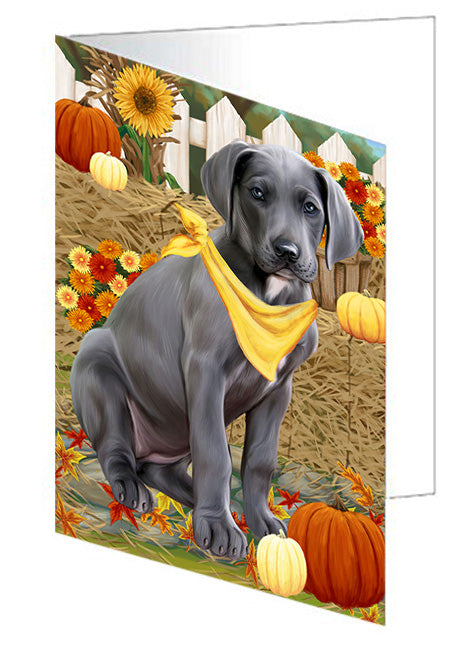 Fall Autumn Greeting Great Dane Dog with Pumpkins Handmade Artwork Assorted Pets Greeting Cards and Note Cards with Envelopes for All Occasions and Holiday Seasons GCD56312