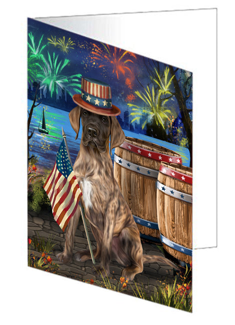 4th of July Independence Day Fireworks Great Dane Dog at the Lake Handmade Artwork Assorted Pets Greeting Cards and Note Cards with Envelopes for All Occasions and Holiday Seasons GCD56957