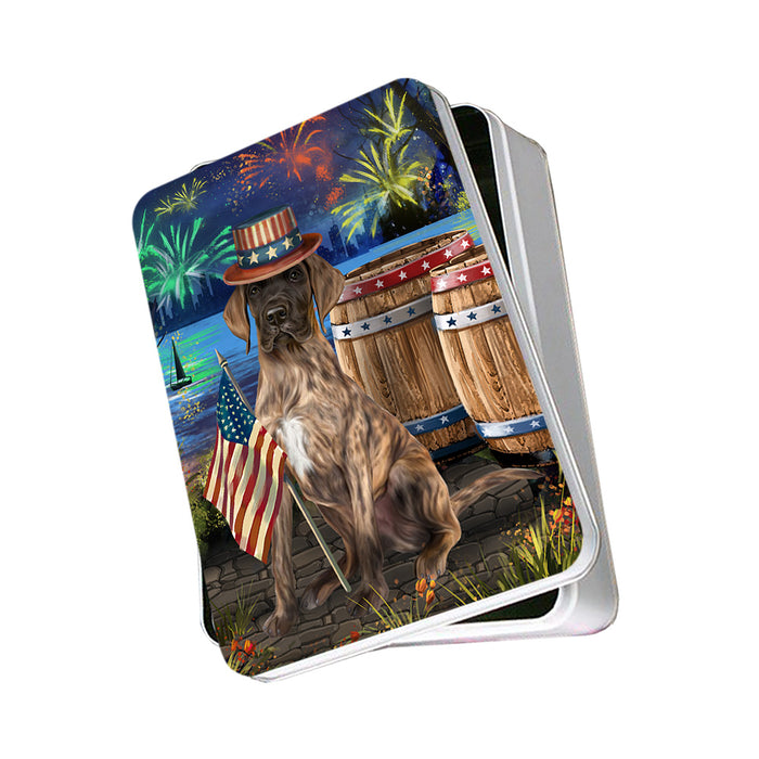 4th of July Independence Day Fireworks Great Dane Dog at the Lake Photo Storage Tin PITN50976