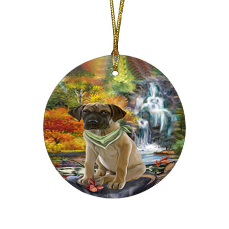 Scenic Waterfall Great Dane Dog Round Flat Christmas Ornament RFPOR50160