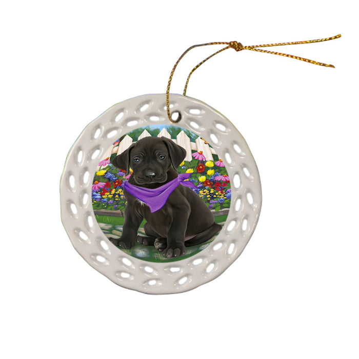 Spring Floral Great Dane Dog Ceramic Doily Ornament DPOR49888