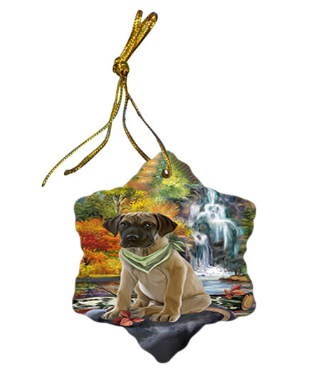 Scenic Waterfall Great Dane Dog Star Porcelain Ornament SPOR50161