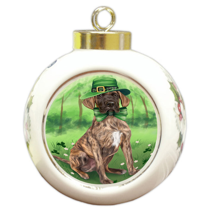 St. Patricks Day Irish Portrait Great Dane Dog Round Ball Christmas Ornament RBPOR48813