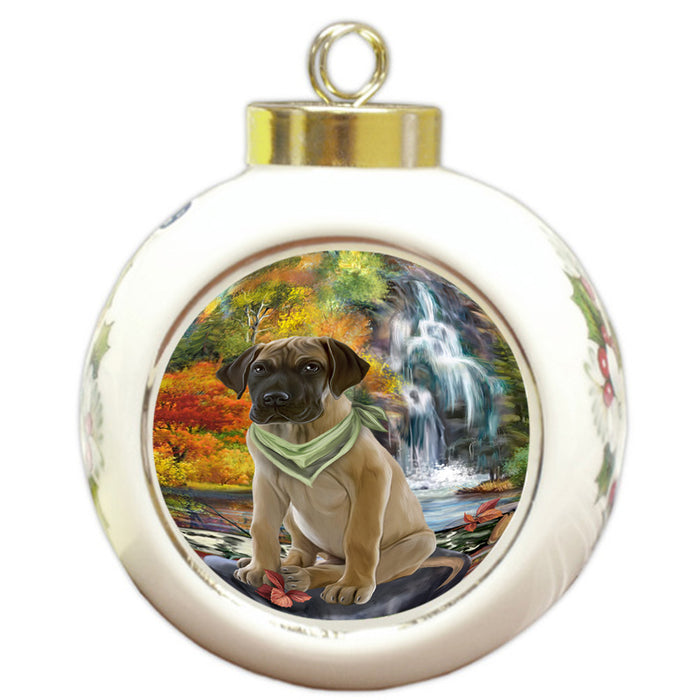 Scenic Waterfall Great Dane Dog Round Ball Christmas Ornament RBPOR50169