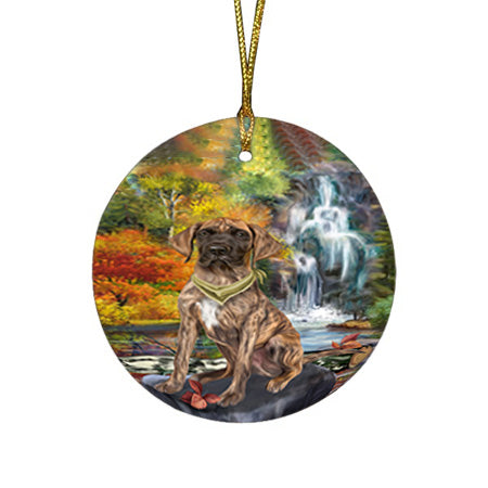 Scenic Waterfall Great Dane Dog Round Flat Christmas Ornament RFPOR50161