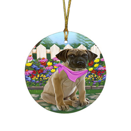 Spring Floral Great Dane Dog Round Flat Christmas Ornament RFPOR49880