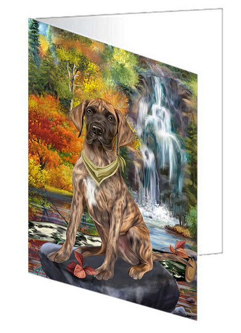 Scenic Waterfall Great Dane Dog Handmade Artwork Assorted Pets Greeting Cards and Note Cards with Envelopes for All Occasions and Holiday Seasons GCD54539