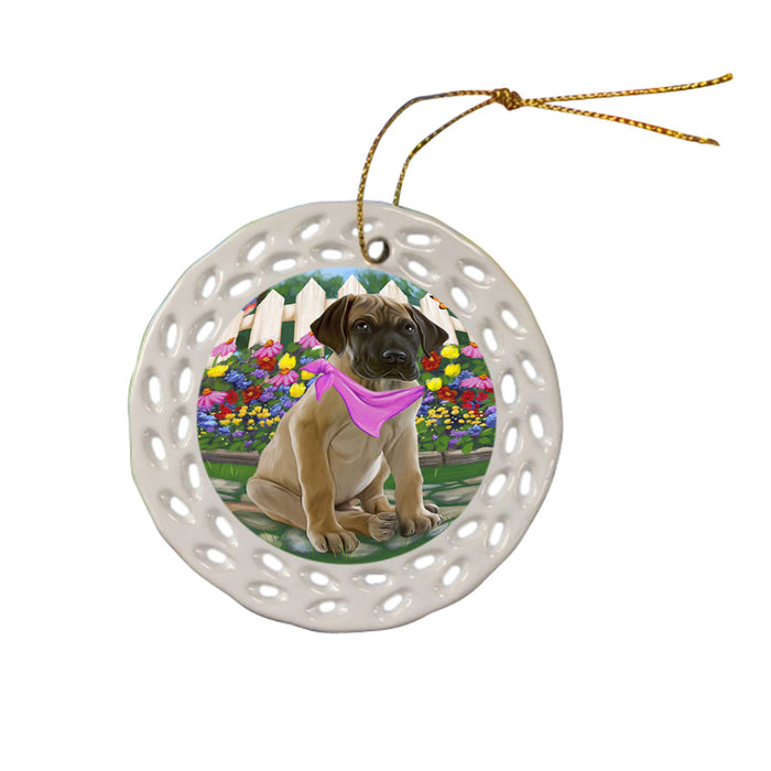 Spring Floral Great Dane Dog Ceramic Doily Ornament DPOR49889