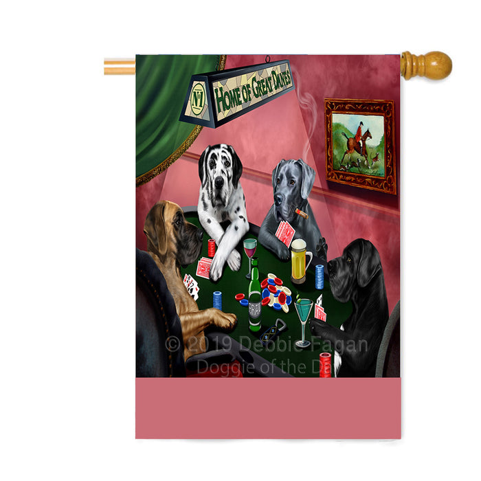 Personalized Home of Great Dane Dogs Four Dogs Playing Poker Custom House Flag FLG-DOTD-A60329