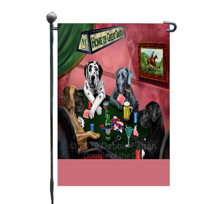 Personalized Home of Great Dane Dogs Four Dogs Playing Poker Custom Garden Flags GFLG-DOTD-A60273