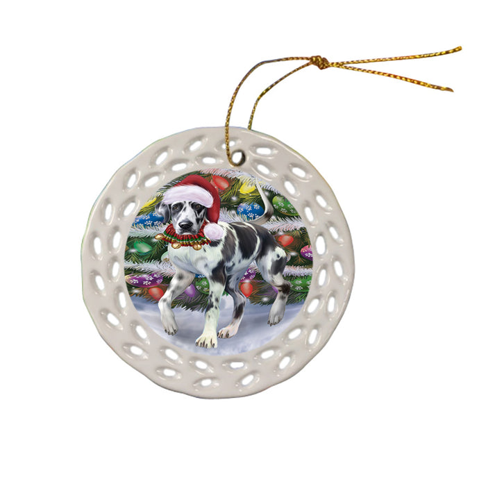 Trotting in the Snow Great Dane Dog Ceramic Doily Ornament DPOR57009