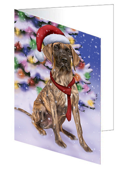 Winterland Wonderland Great Dane Dog In Christmas Holiday Scenic Background  Handmade Artwork Assorted Pets Greeting Cards and Note Cards with Envelopes for All Occasions and Holiday Seasons GCD64205