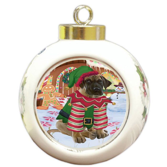 Christmas Gingerbread House Candyfest Great Dane Dog Round Ball Christmas Ornament RBPOR56702