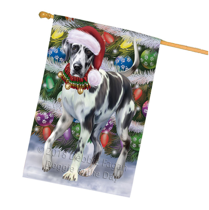 Trotting in the Snow Great Dane Dog House Flag FLG57337