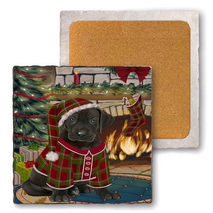 The Stocking was Hung Great Dane Dog Set of 4 Natural Stone Marble Tile Coasters MCST50320