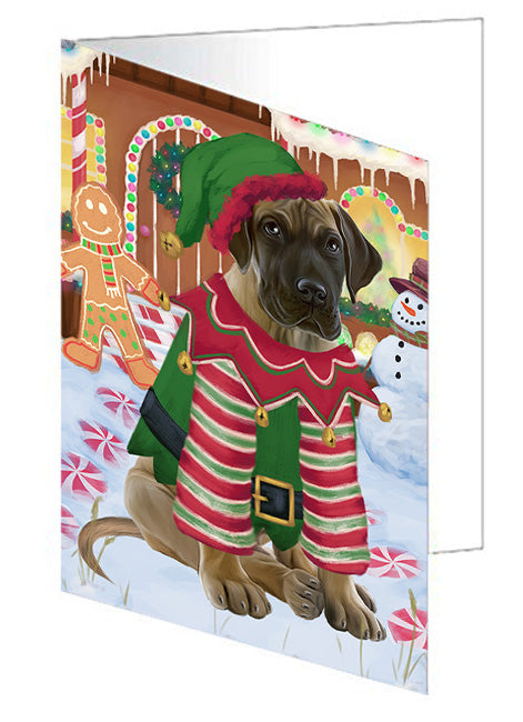 Christmas Gingerbread House Candyfest Great Dane Dog Handmade Artwork Assorted Pets Greeting Cards and Note Cards with Envelopes for All Occasions and Holiday Seasons GCD73553