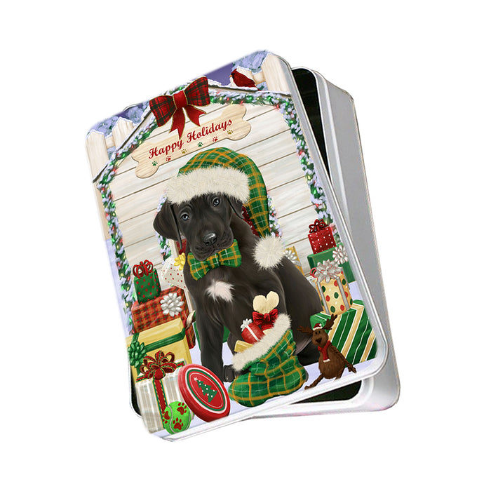 Happy Holidays Christmas Great Dane Dog House with Presents Photo Storage Tin PITN51424