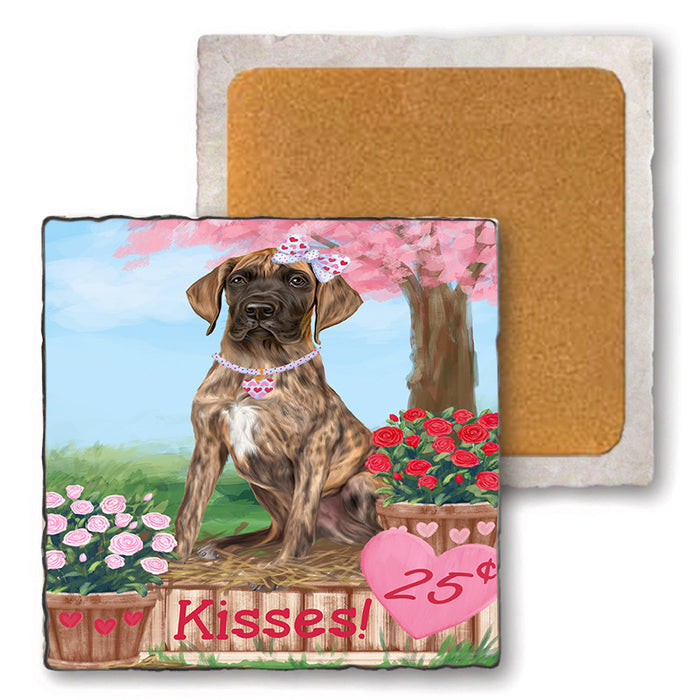 Rosie 25 Cent Kisses Great Dane Dog Set of 4 Natural Stone Marble Tile Coasters MCST50876