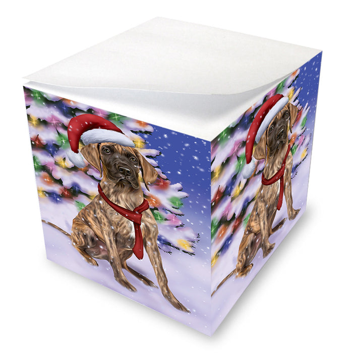 Winterland Wonderland Great Dane Dog In Christmas Holiday Scenic Background Note Cube NOC53392