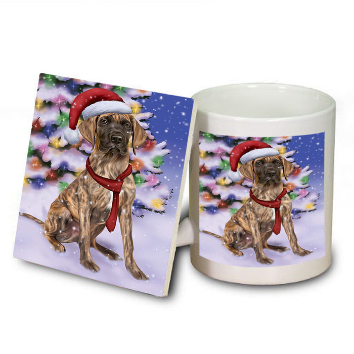 Winterland Wonderland Great Dane Dog In Christmas Holiday Scenic Background  Mug and Coaster Set MUC53384