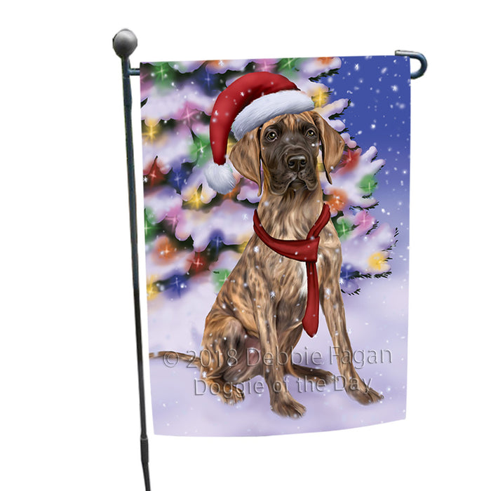 Winterland Wonderland Great Dane Dog In Christmas Holiday Scenic Background  Garden Flag GFLG53454