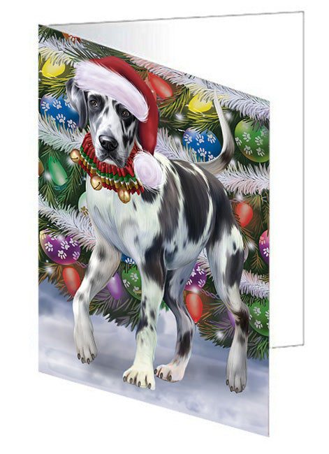 Trotting in the Snow Great Dane Dog Handmade Artwork Assorted Pets Greeting Cards and Note Cards with Envelopes for All Occasions and Holiday Seasons GCD74474