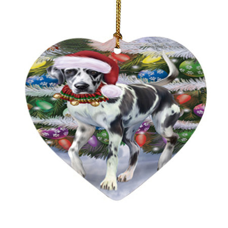 Trotting in the Snow Great Dane Dog Heart Christmas Ornament HPOR57009
