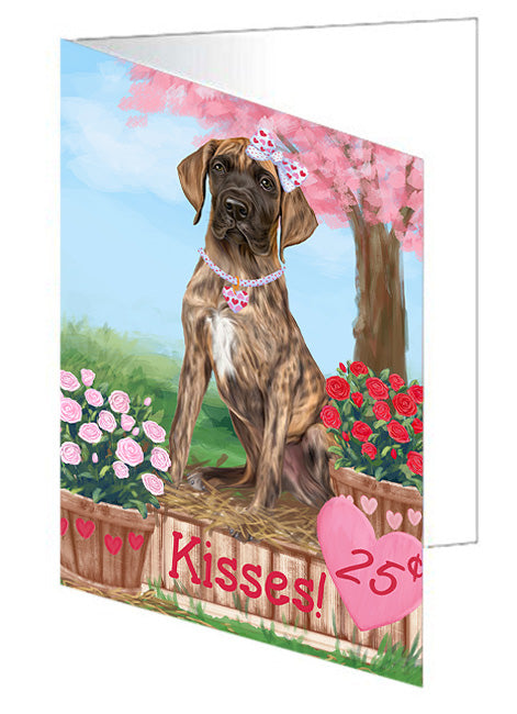 Rosie 25 Cent Kisses Great Dane Dog Handmade Artwork Assorted Pets Greeting Cards and Note Cards with Envelopes for All Occasions and Holiday Seasons GCD72143