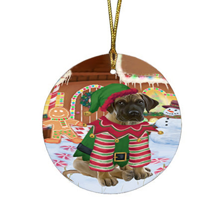 Christmas Gingerbread House Candyfest Great Dane Dog Round Flat Christmas Ornament RFPOR56702
