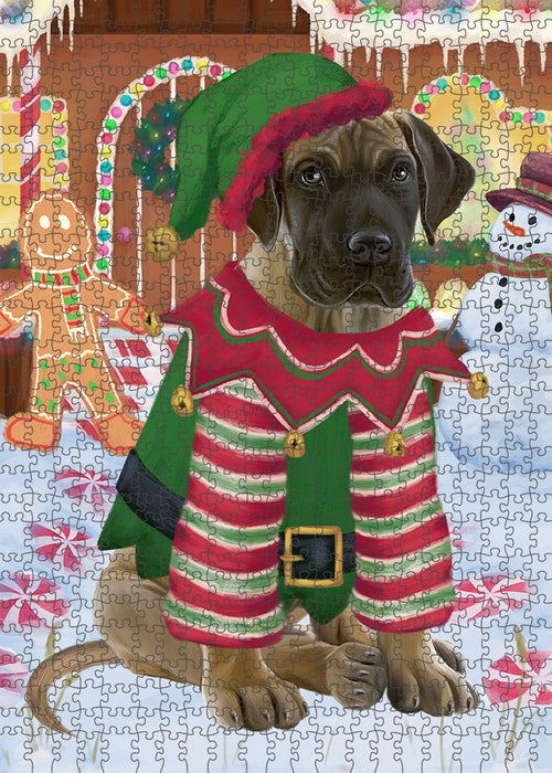 Christmas Gingerbread House Candyfest Great Dane Dog Puzzle with Photo Tin PUZL93584