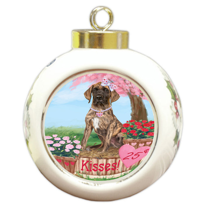 Rosie 25 Cent Kisses Great Dane Dog Round Ball Christmas Ornament RBPOR56232