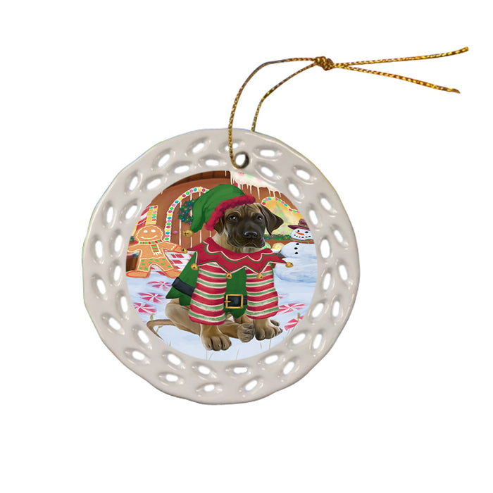 Christmas Gingerbread House Candyfest Great Dane Dog Ceramic Doily Ornament DPOR56702