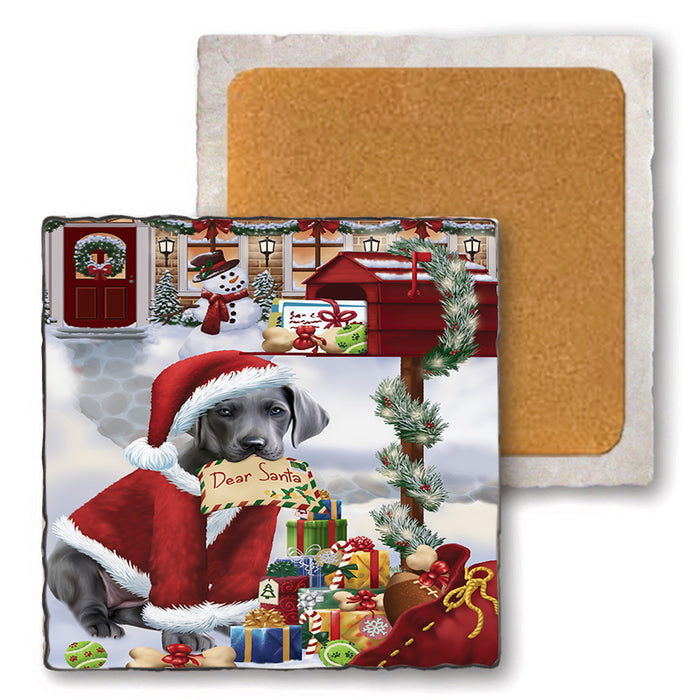 Great Dane Dog Dear Santa Letter Christmas Holiday Mailbox Set of 4 Natural Stone Marble Tile Coasters MCST48900
