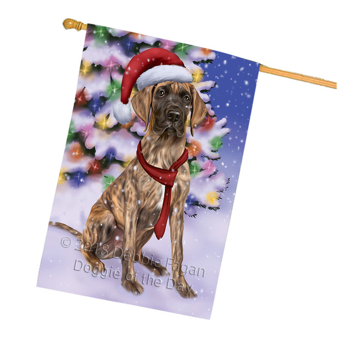 Winterland Wonderland Great Dane Dog In Christmas Holiday Scenic Background  House Flag FLG53590