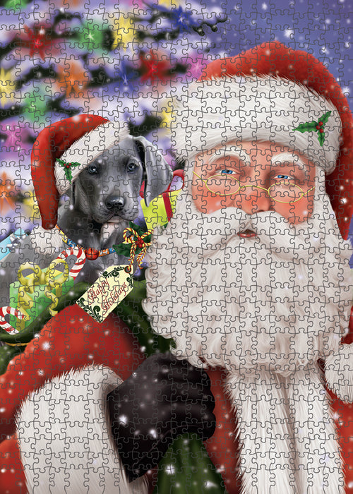 Santa Carrying Great Dane Dog and Christmas Presents Puzzle with Photo Tin PUZL83112