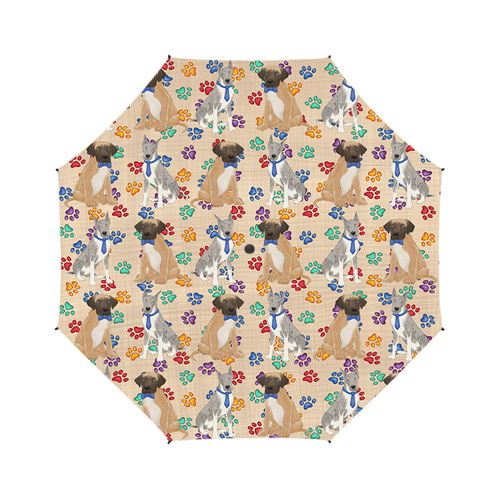 Rainbow Paw Print Great Dane Dogs Blue Semi-Automatic Foldable Umbrella