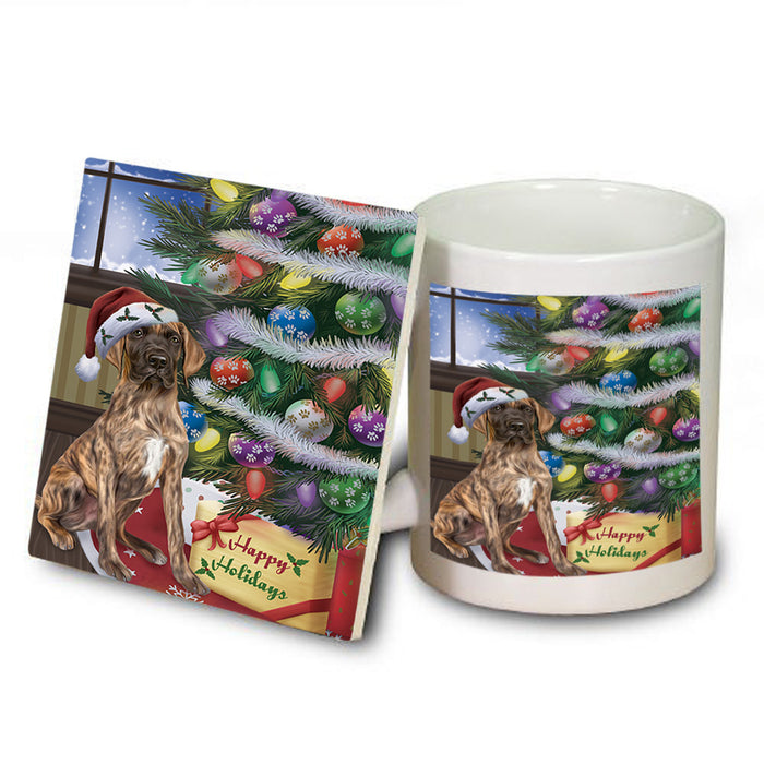 Christmas Happy Holidays Great Dane Dog with Tree and Presents Mug and Coaster Set MUC53823
