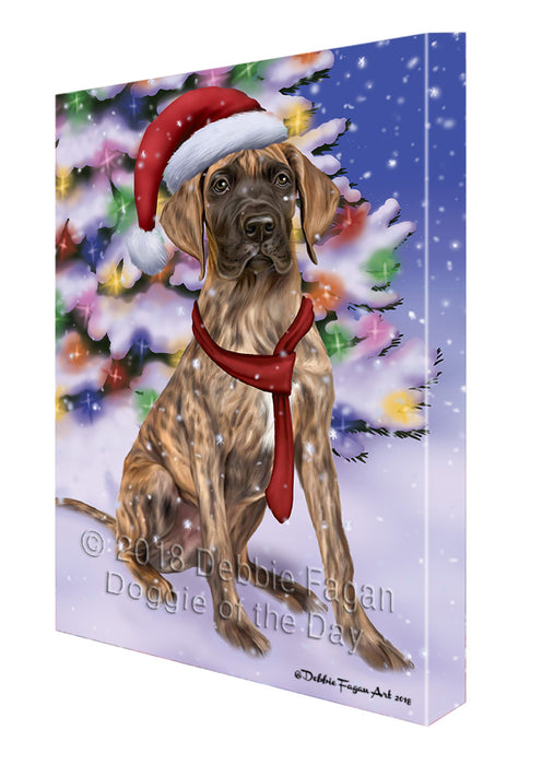 Winterland Wonderland Great Dane Dog In Christmas Holiday Scenic Background  Canvas Print Wall Art Décor CVS98378