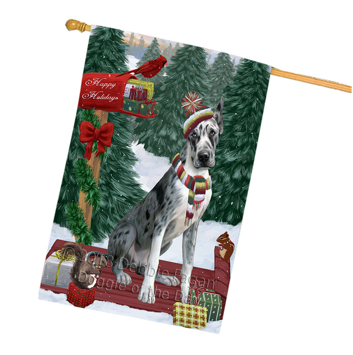 Merry Christmas Woodland Sled Great Dane Dog House Flag FLG55368