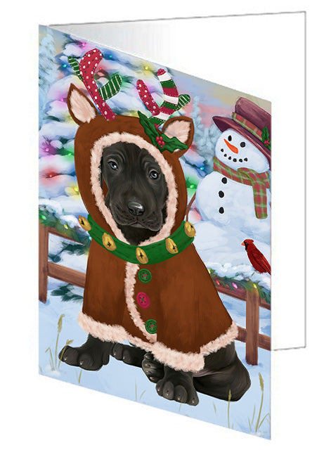 Christmas Gingerbread House Candyfest Great Dane Dog Handmade Artwork Assorted Pets Greeting Cards and Note Cards with Envelopes for All Occasions and Holiday Seasons GCD73556