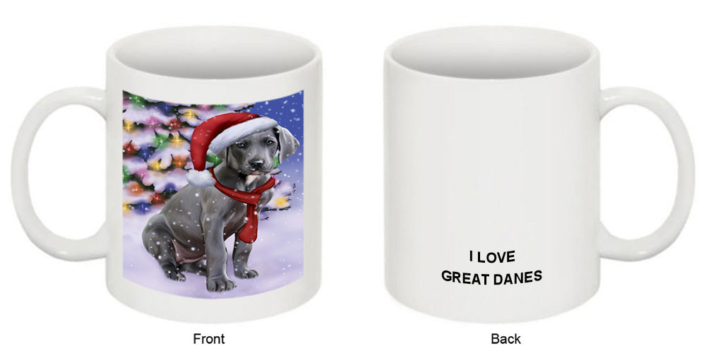 Winterland Wonderland Great Dane Dog In Christmas Holiday Scenic Background  Coffee Mug MUG48791