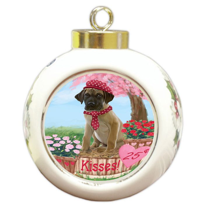 Rosie 25 Cent Kisses Great Dane Dog Round Ball Christmas Ornament RBPOR56233