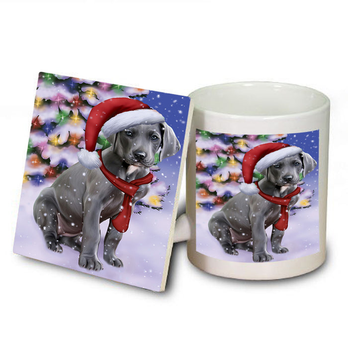 Winterland Wonderland Great Dane Dog In Christmas Holiday Scenic Background  Mug and Coaster Set MUC53385