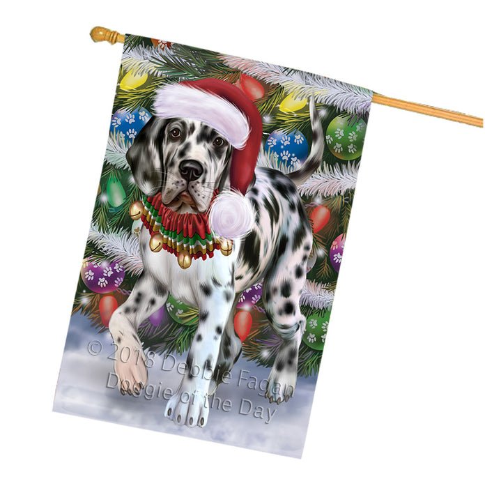 Trotting in the Snow Great Dane Dog House Flag FLG57338