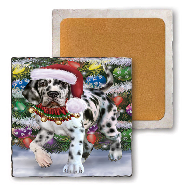Trotting in the Snow Great Dane Dog Set of 4 Natural Stone Marble Tile Coasters MCST51654