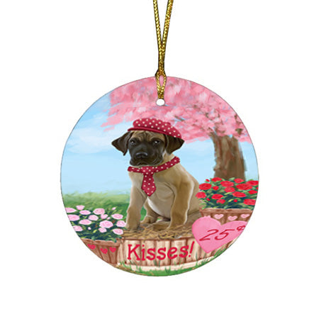 Rosie 25 Cent Kisses Great Dane Dog Round Flat Christmas Ornament RFPOR56233