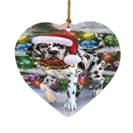 Trotting in the Snow Great Dane Dog Heart Christmas Ornament HPOR57010