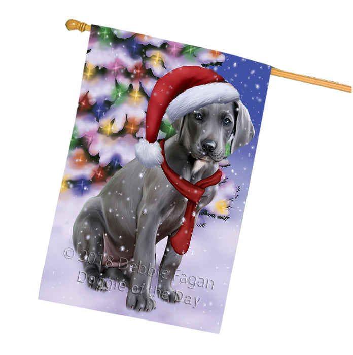 Winterland Wonderland Great Dane Dog In Christmas Holiday Scenic Background  House Flag FLG53591